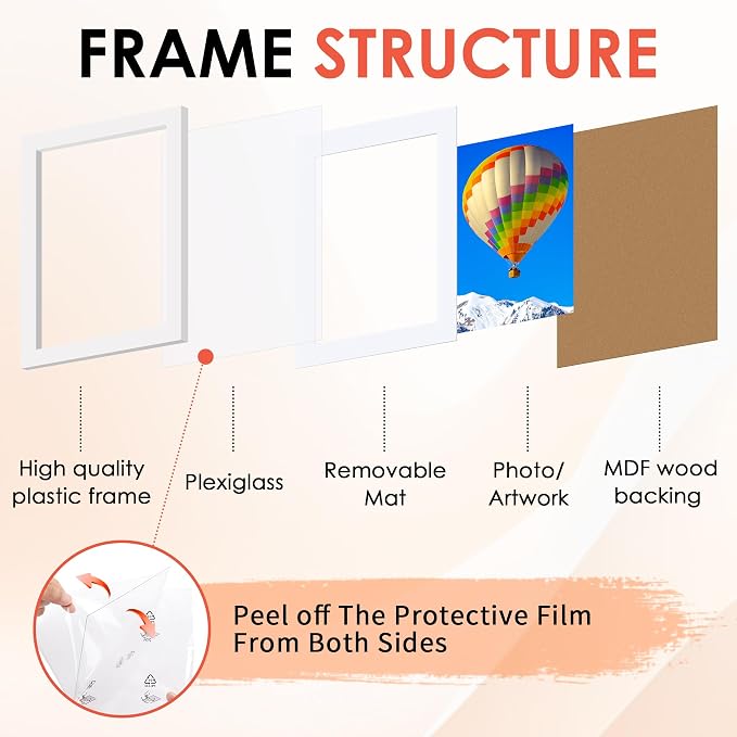 FIXSMITH 11x14 Picture Frame Set of 6, Display Pictures 8x10 - Image 3