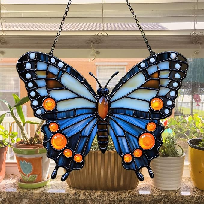 Night Monarch Butterfly Acrylic Suncatcher Stained Glass Effect Window Car - Image 4