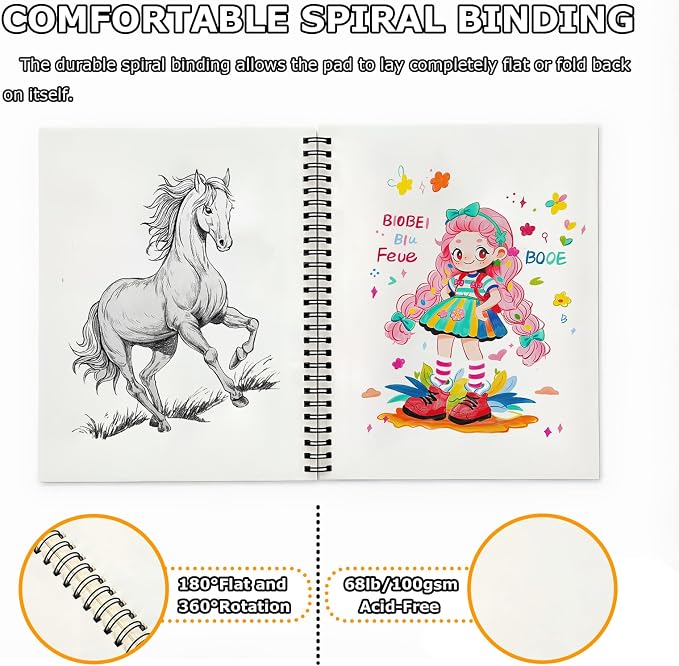 6" x 9" Sketch Book, Spiral Bound Sketch Pad, 50 Sheets 68lb/100gsm Acid-Free - Image 3