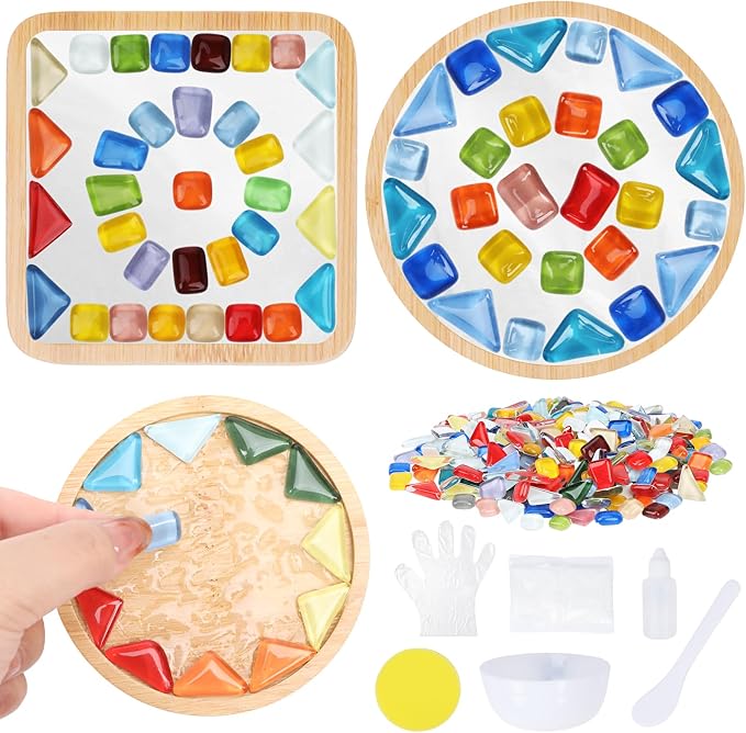 4Set DIY Glass Mosaic Tiles for Crafts, Mixed Color Mosaic Kit by SAYAYA