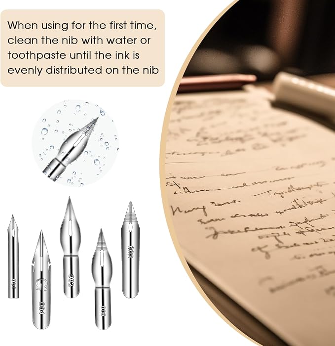 11PCS Comic Pen Nib Set, Oblique Calligraphy Dip Pen Set Fluid Writer Pen - Image 3