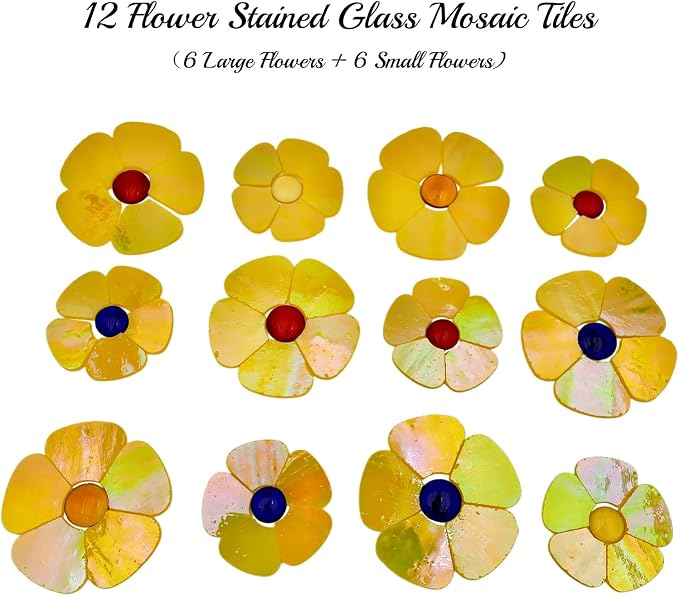Esweny 12 Flower Stained Glass Mosaic Tiles - Image 3