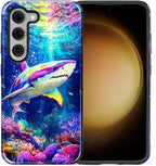 for Samsung Galaxy S23 Case, Colorful Ocean Sharks Pattern Glossy 2 in 1 - Image 2