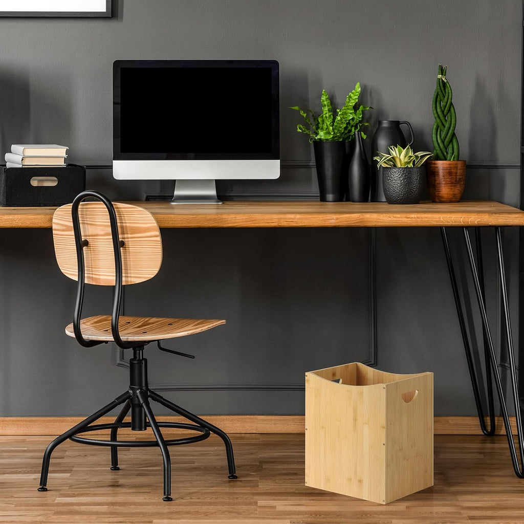 MOOACE Small Wastebaskets 2 Pack, 5 Gallon Trash Can with Handles, Rectangular Waste Baskets Bamboo Garbage Can for Bathroom Kitchen Living Room Office Decorative Under Counter