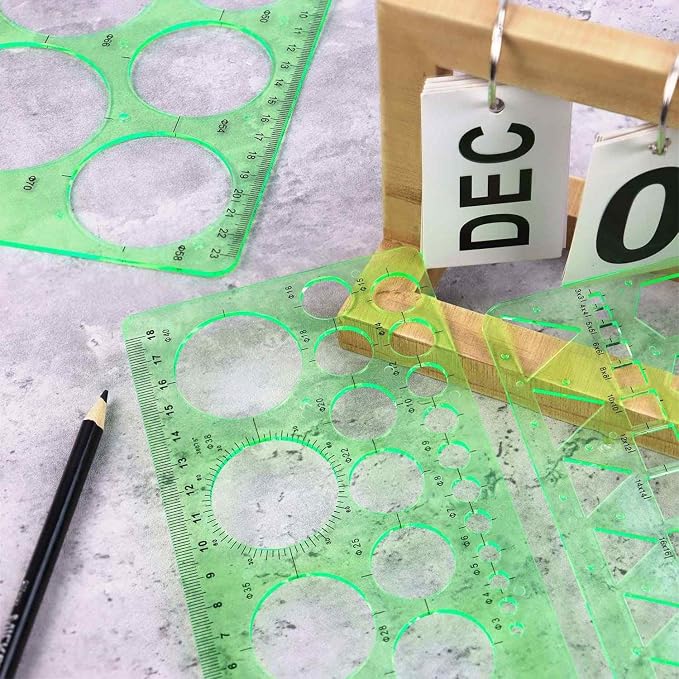 4 Pcs Drawing Template Drafting Stencil Ruler Circle and Oval Templates Plastic - Image 7