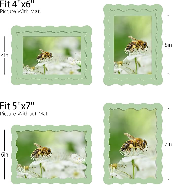 5x7 Picture Frame with Mat for 4x6, Wavy Edge Wooden Real Glass Photo Frame for - Image 3
