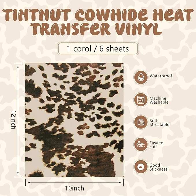 Tintnut Beige Cowhide Heat Transfer Vinyl, easy cut & weed, stretch washable - Image 2