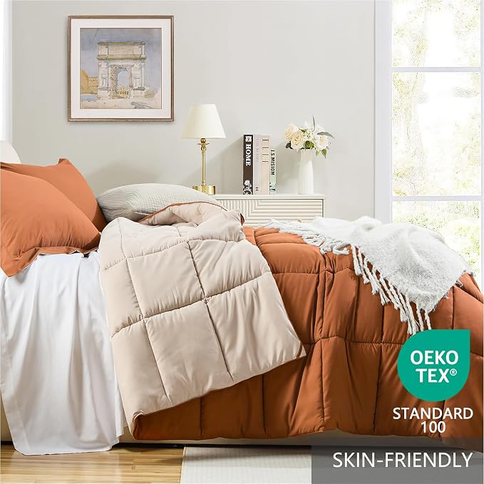 Homelike Moment Queen Comforter Set Burnt Orange, Comforters Queen Size Set - Image 3