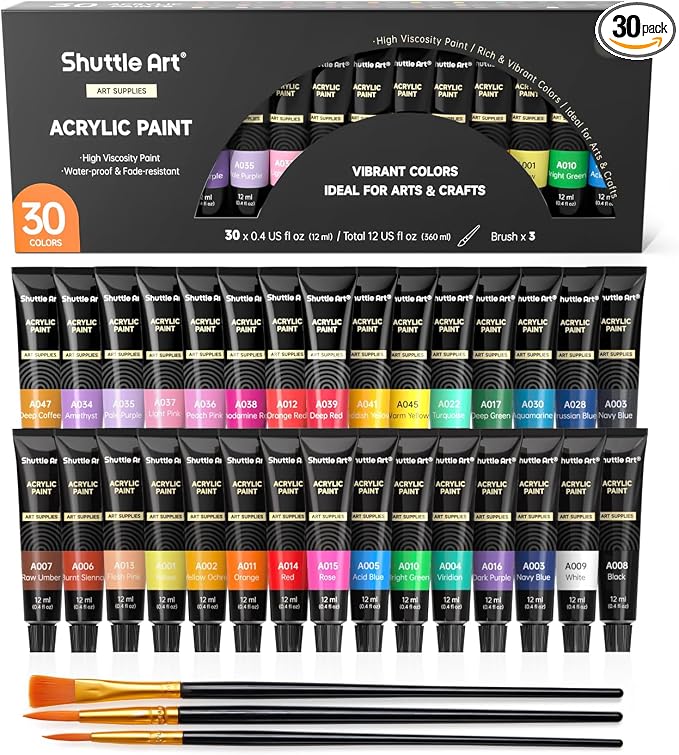 Shuttle Art Acrylic Paint Set, 30 x12ml Tubes Artist Quality Non Toxic Rich by ShuttleArt