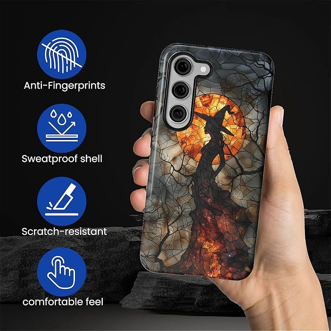 Case for Samsung Galaxy S23 Plus Case, Halloween Witch Moon Stained Glass - Image 3