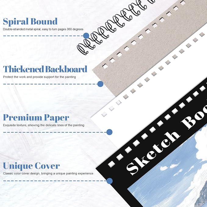 4 Pack Small Sketch Books, 5.5 x 8.5 Inch Mini Sketchbook, 68lb/100gsm Spiral - Image 2