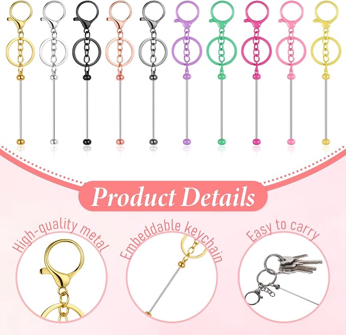 30 Pcs Beadable Keychain Bars Bulk, Bead Keychains Colorful Metal, DIY - Image 3