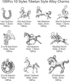 DanLingJewelry 100Pcs 10 Styles Antique Silver Horse & Horseshoe Animal Charms - Image 2