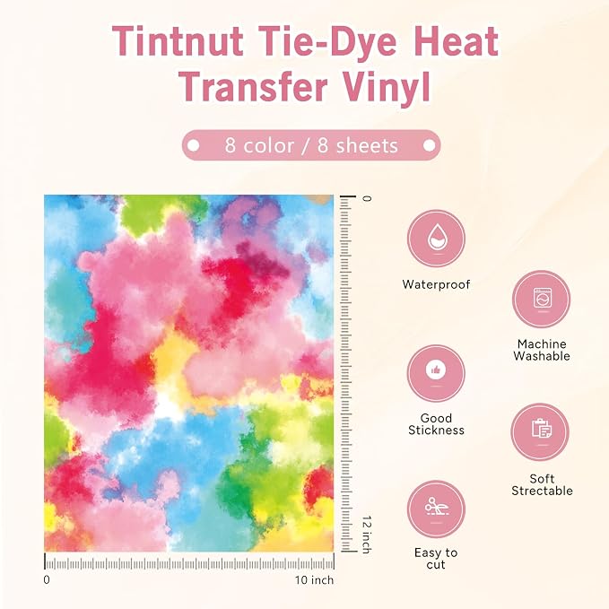 Tintnut Rainbow Tie Dye Heat Transfer Vinyl, easy cut & weed, stretch washable - Image 5