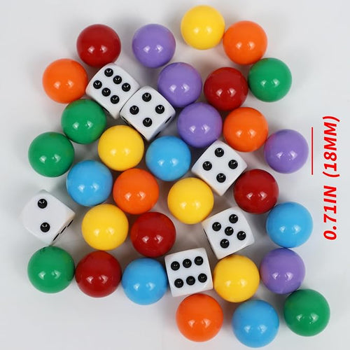 0.71Inch 30 Wahoo Marbles & 6 Dice Set, 5 of Each 6 Colors, 18mm Replacement - Image 2