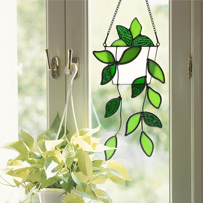 BOXCASA Plant Stained Glass Window Hanging Handmade Green Suncatcher Gift | - Image 7