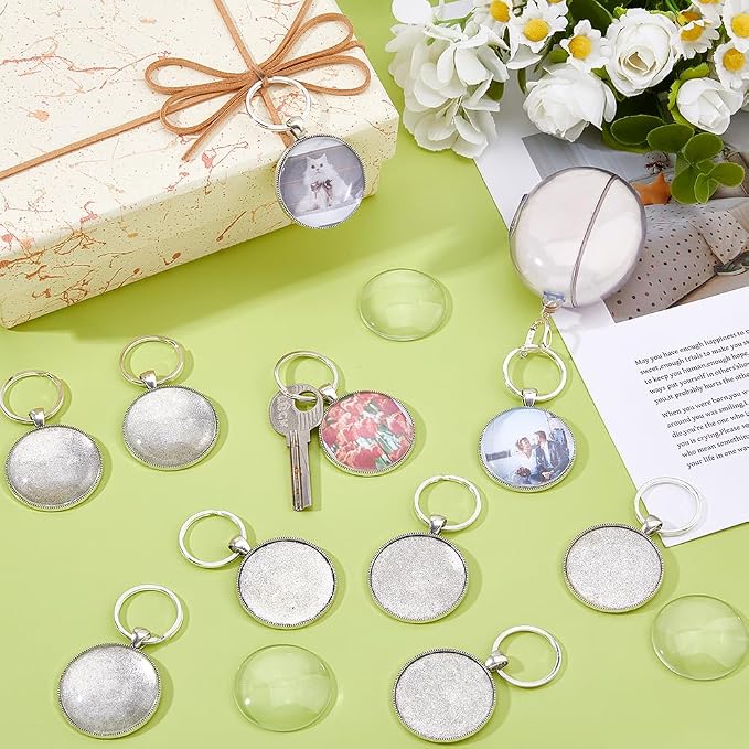 DICOSMETIC 10 Sets Cabochon Keychain Blanks Keychain Pendant Tray 35mm Platinum - Image 5