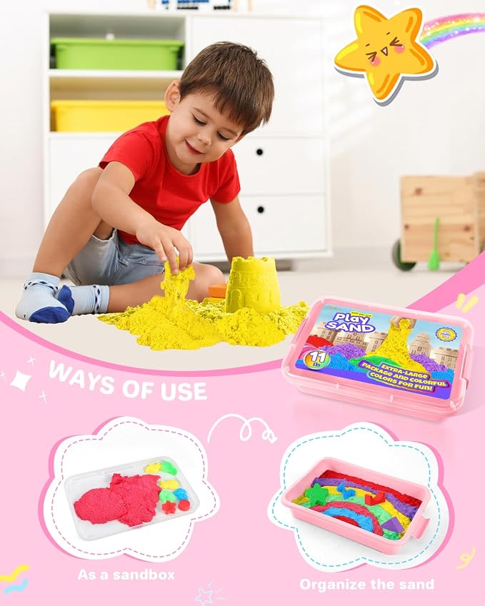 AtMini Play Sand with 6 Colored Sands of 11lbs, Including a Sand Tray with Lid - Image 4