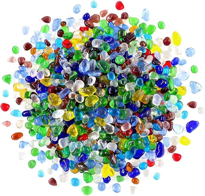 Rainbow Glass Stones, 1Lb/460g Irregular Sea Glass Pebbles Non-Toxic Artificial by WAYBER