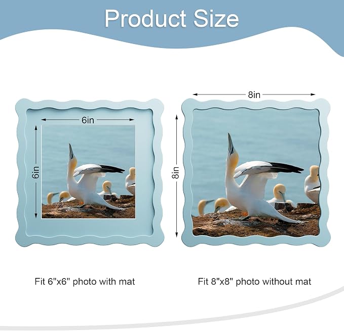 8x8 Picture Frame with Mat for 6x6, Wavy Edge Wooden Real Glass Photo Frame for - Image 3