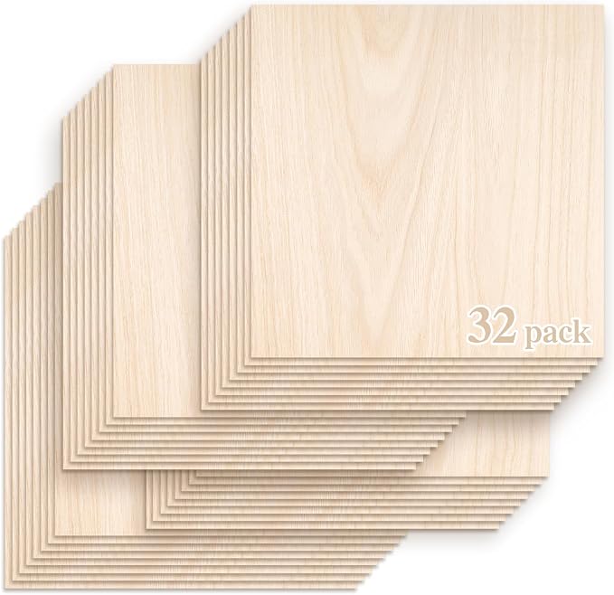 Balsa Wood Sheet, 32 Pack Plywood Board, Basswood Sheets 12X12X1/12 Inch by ZAUGONTW