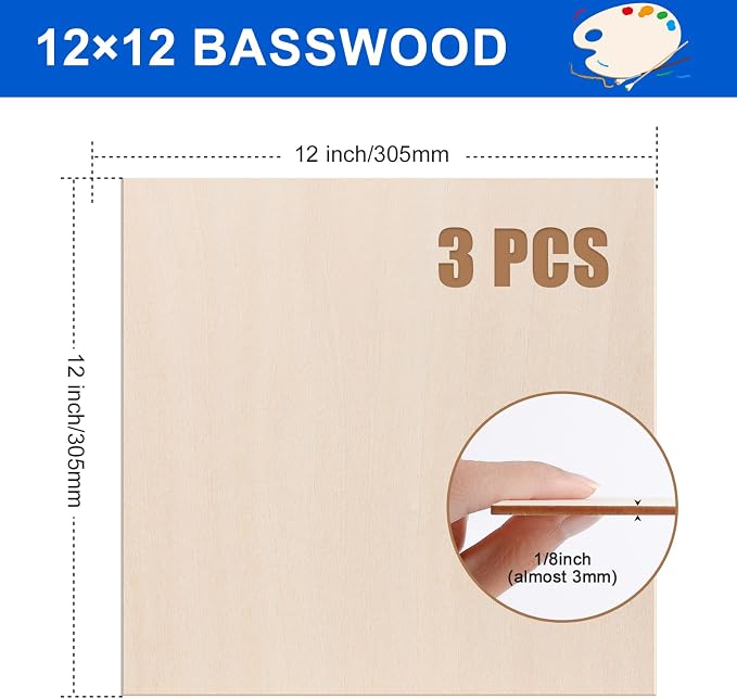 3 Pack Basswood Sheets 1/8"x12"x12", 3mm Basswood - Image 2