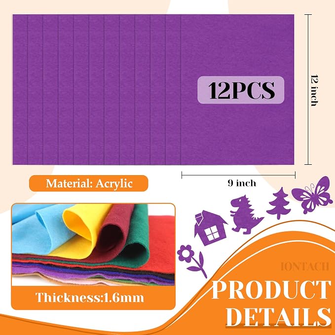 IONTACH 9" X 12" Felt Fabric Sheets 1.6mm Thick | Soft Felt - Image 3