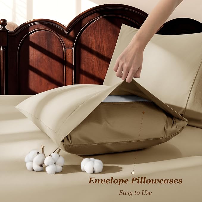 LBRO2M 1000 Thread Count 100% Egyptian Cotton Sheets Set Full Size, 4 Piece - Image 6