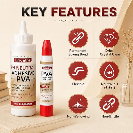 Binding Glue Kit, 8.81oz PVA Glue + 2×1.35 Oz Acid-Free PVA Adhesive, Neutral pH - Image 3