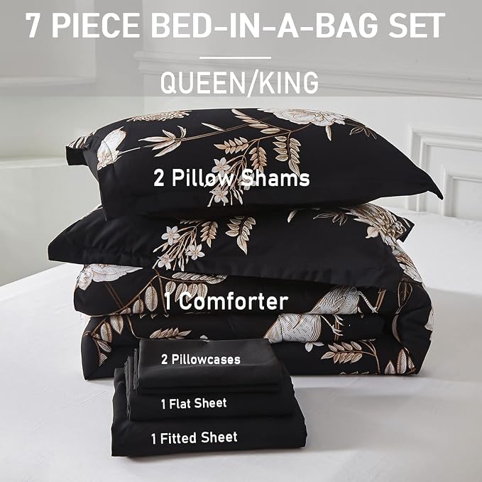 Yogeneg 7 Piece Bed in a Bag Queen Comforter Set Botanical Floral Bedding Set - Image 6