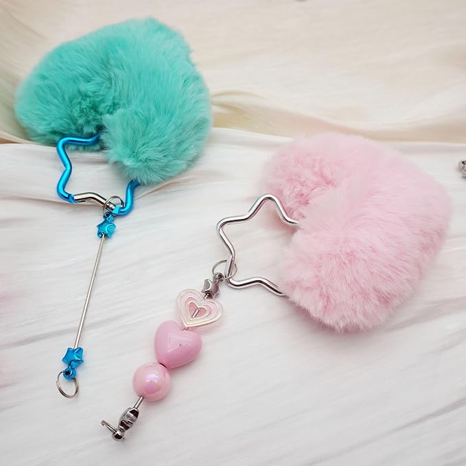 Beadable Heart Pom Pom Keychain Blank Bar - Image 6