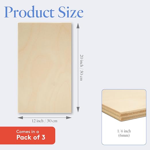 6 mm Baltic Birch Plywood 1/4 x 12 x 20 Inch, Box of 3 B/BB Grade Craft Wood - Image 2