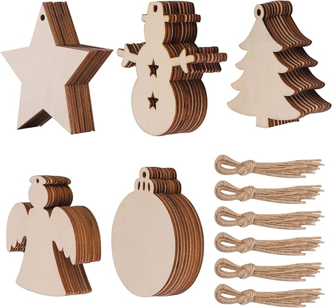 50 Pcs Unfinished Paintable Blank Wooden Christmas Festival Decoration Ornaments by Tmflexe