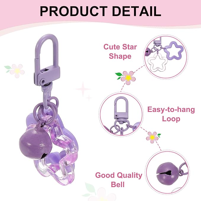 PATIKIL Star Keychain, Candy Color Acrylic Pentagram Keychain Stars Charms Bell - Image 3