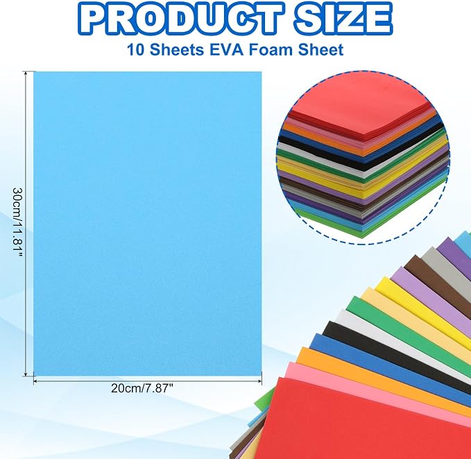 PATIKIL 10 Pcs Light Blue EVA Foam Sheets, 12 x 8 Inches Foam Sheets - Image 2