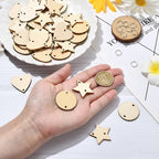 180 pcs 3 Styles Heart Star Theme Unfinished Wood Cutout Charms Flat Round - Image 4