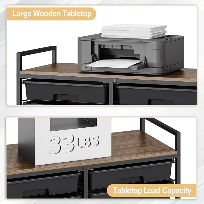 Rolling Storage Cart with 12 Drawers, Wooden Tabletop Utility Cart - Image 6