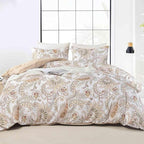 Nanko Paisley Comforter Set King Size 3 Pcs, Tan Taupe Classy Boho Damask by NANKO