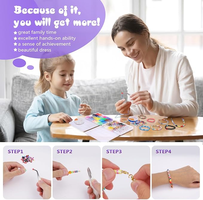 JQEEYGV Friendship Bracelet Kit, 2 Boxs 7300Pcs Clay Beads - Image 9