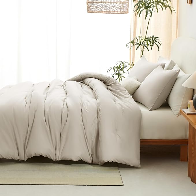 CozyLux Oversized King Comforter Set Beige, 3 Pieces 120x98 Solid Breathable - Image 6