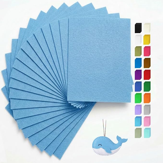 Blue Felt Fabric Sheets Stiff 20 Pcs 8" X 12", 1mm Thick Assorted Color Sewing by FANOMMI