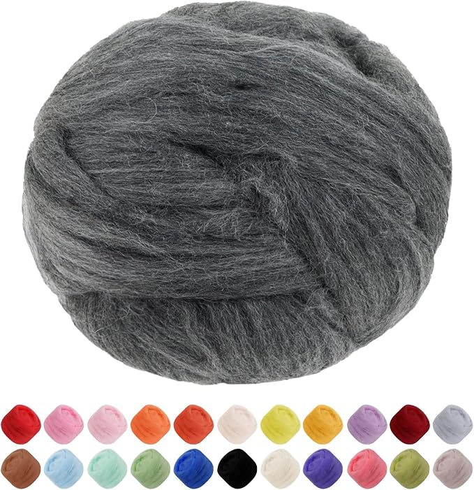 JeogYong Needle Felting Wool, 3.53oz Wool Roving Chunky Wool Yarn, Hemp Grey by JeogYong