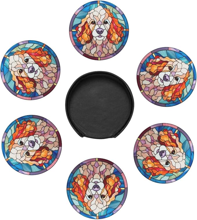 Drink Coaster Set of 6, Poodle Dog Mom Lover Gift, Leather Drink Coasters - Image 4