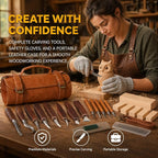 Deluxe Wood Carving Kit, High-Carbon Steel Knives, Safety Gloves, Woodworking - Image 3