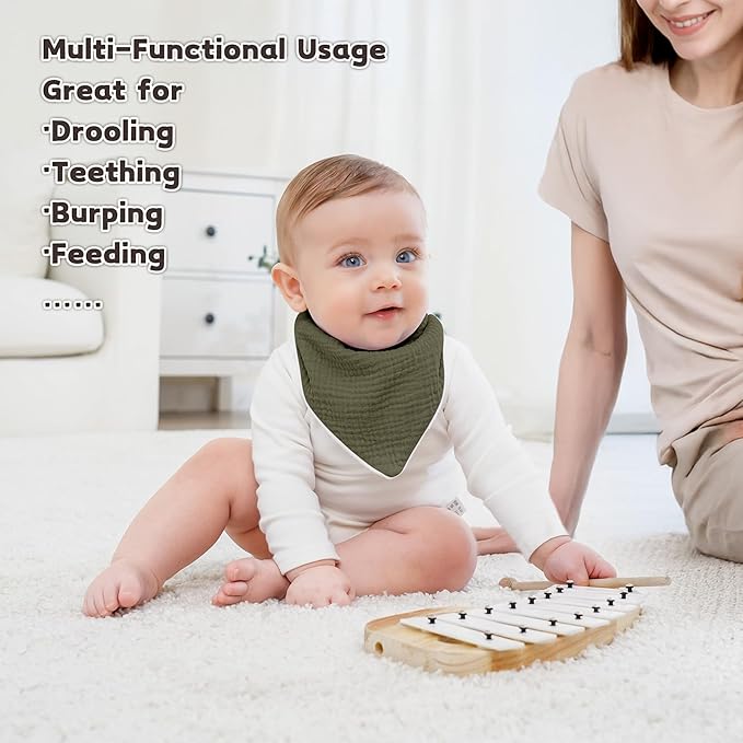 Susurration Muslin Baby Drool Bibs 6Pack Soft Triangular Adjustable Baby Bandana Bibs for Unisex Baby Girls & Boys