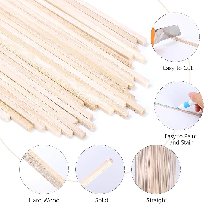 240 Pcs Balsa Wood Square Dowel Rods 1/8 x 1/8 x 12 Inch | Smooth Unfinished - Image 3