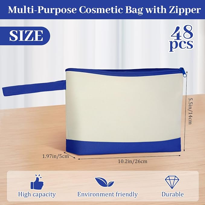 Silkfly 48 Pcs Cotton Canvas Makeup Bags Cosmetic Zipper Bags 10.2 x 5.5 x 2'' - Image 2