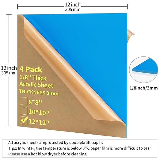 1/8 Thick 12 x 12 inch Acrylic Sheets - Image 2