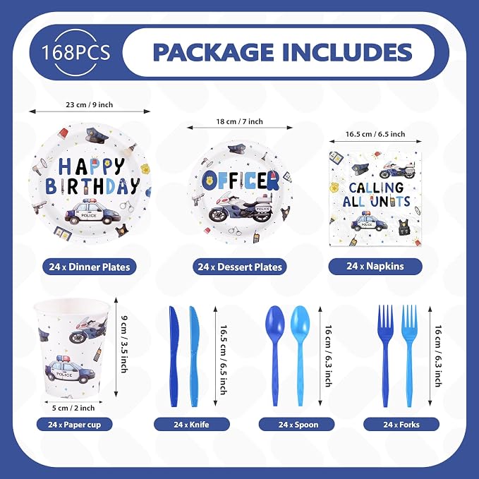 168Pcs Police Birthday Party Decorations - Image 2