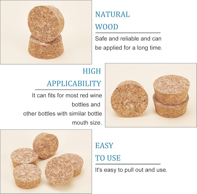 BENECREAT Wooden Cork Bottle Stoppers, 1.7" Diameter, Soft Wood Replacement - Image 4